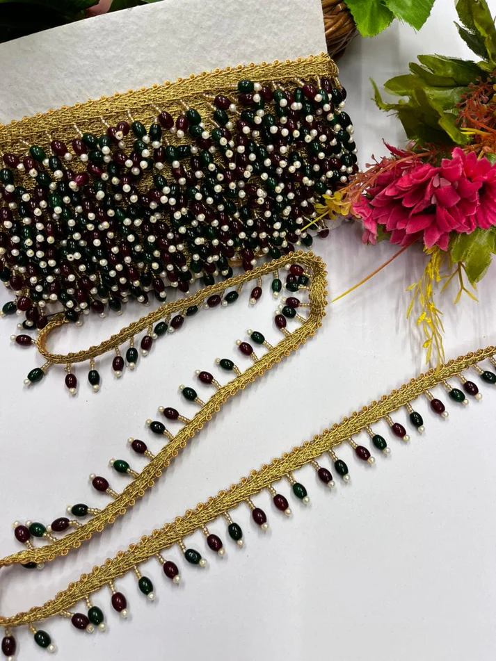 Crystal Hanging Latkan Lace - Maroon Green